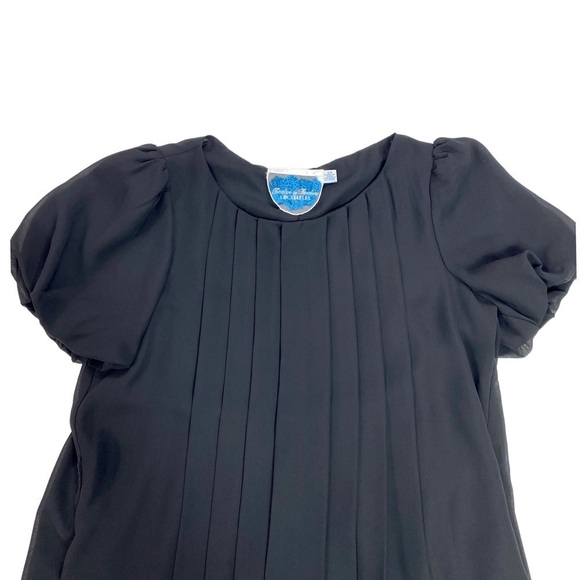 TWELVE by Twelve Los Angeles Puffer Sleeve Pleated Crepe Dress in Black - Picture 4 of 6